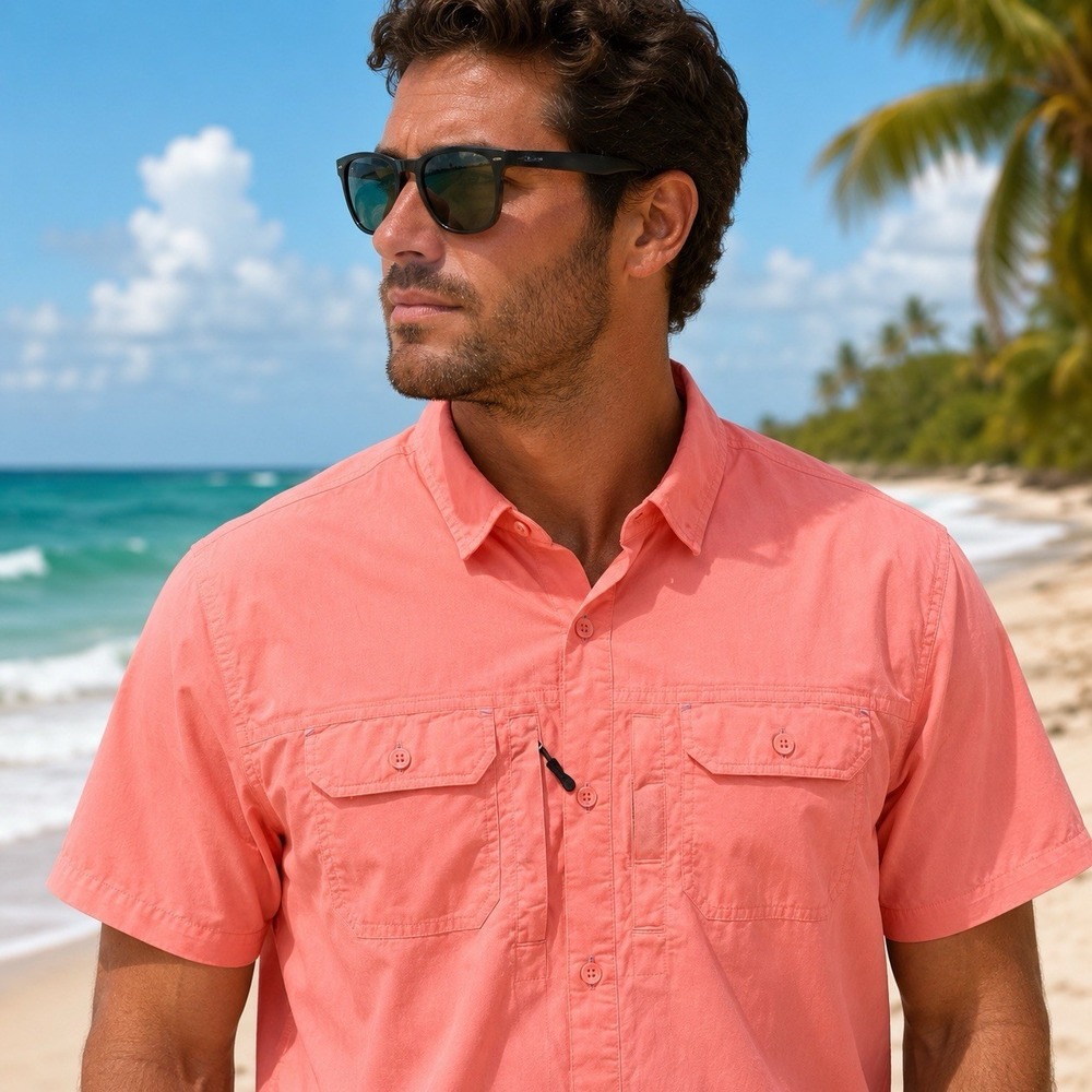 Drake Performance Fishing Shirt Men's XL Waterfowl Fishing Coastal Vented Coral